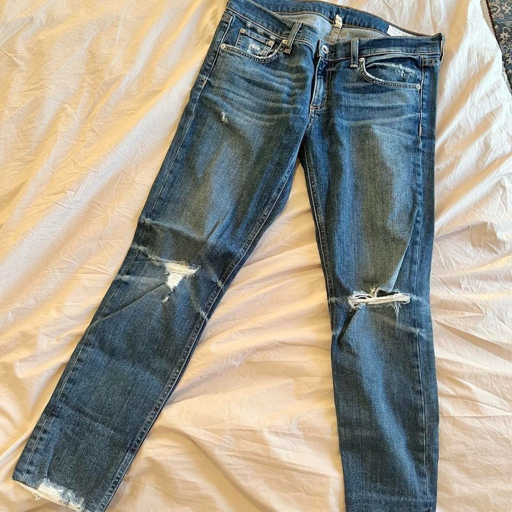 rag & bone Blue Skinny Jeans with Distressed Details